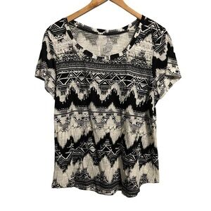 Sonoma Shirt Black and White Size Petite Large 100% Cotton Zig Zag Stripes